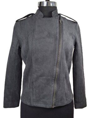 Gray Faux Suede Sz M Moto Biker Jacket Zipped Y2K Raw Edge Grunge Joe Fresh